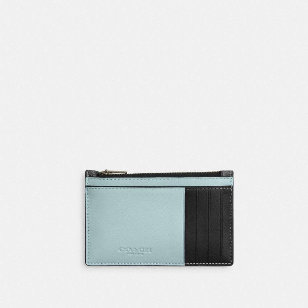 COACH®,ジップ カード ケース・カラーブロック シグネチャー キャンバス,カードケース&パスケース,ﾗｲﾄ ﾌﾞﾙｰ ﾏﾙﾁ