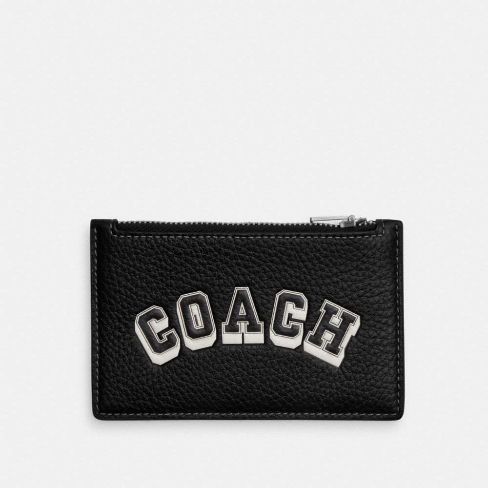 COACH®,ジップ カード ケース・ヴァーシティ モチーフ,カードケース&パスケース,ﾌﾞﾗｯｸ/ﾁｮｰｸ