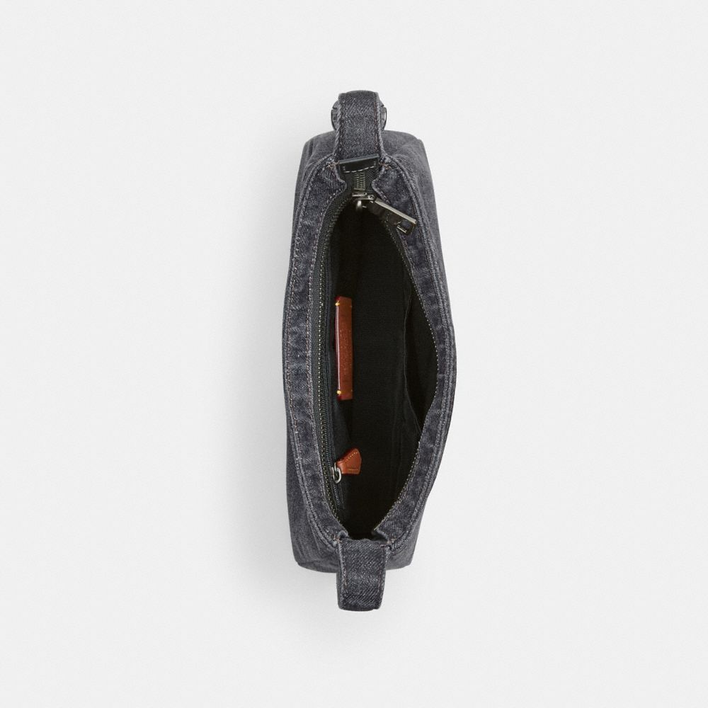 COACH®,Eliza Shoulder Bag In Signature Denim,Cotton,Shoulder Bag,Metal,Engraved Detail,Color Block,Logo,Casual,Black,Inside View,Top View