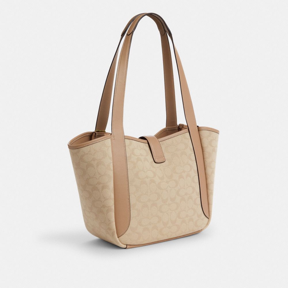 COACH®,Hadley Turnlock Tote Bag With Signature Canvas,,Angle View