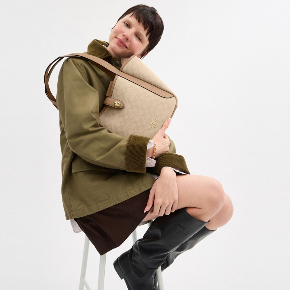 COACH®,Hadley Turnlock Tote Bag With Signature Canvas,,Detail View