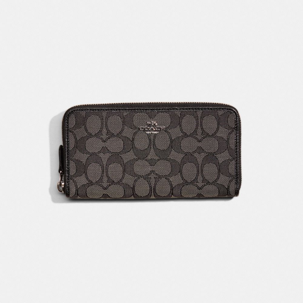 COACH®,Restored Accordion Zip Wallet In Signature Jacquard,Gray,Front View