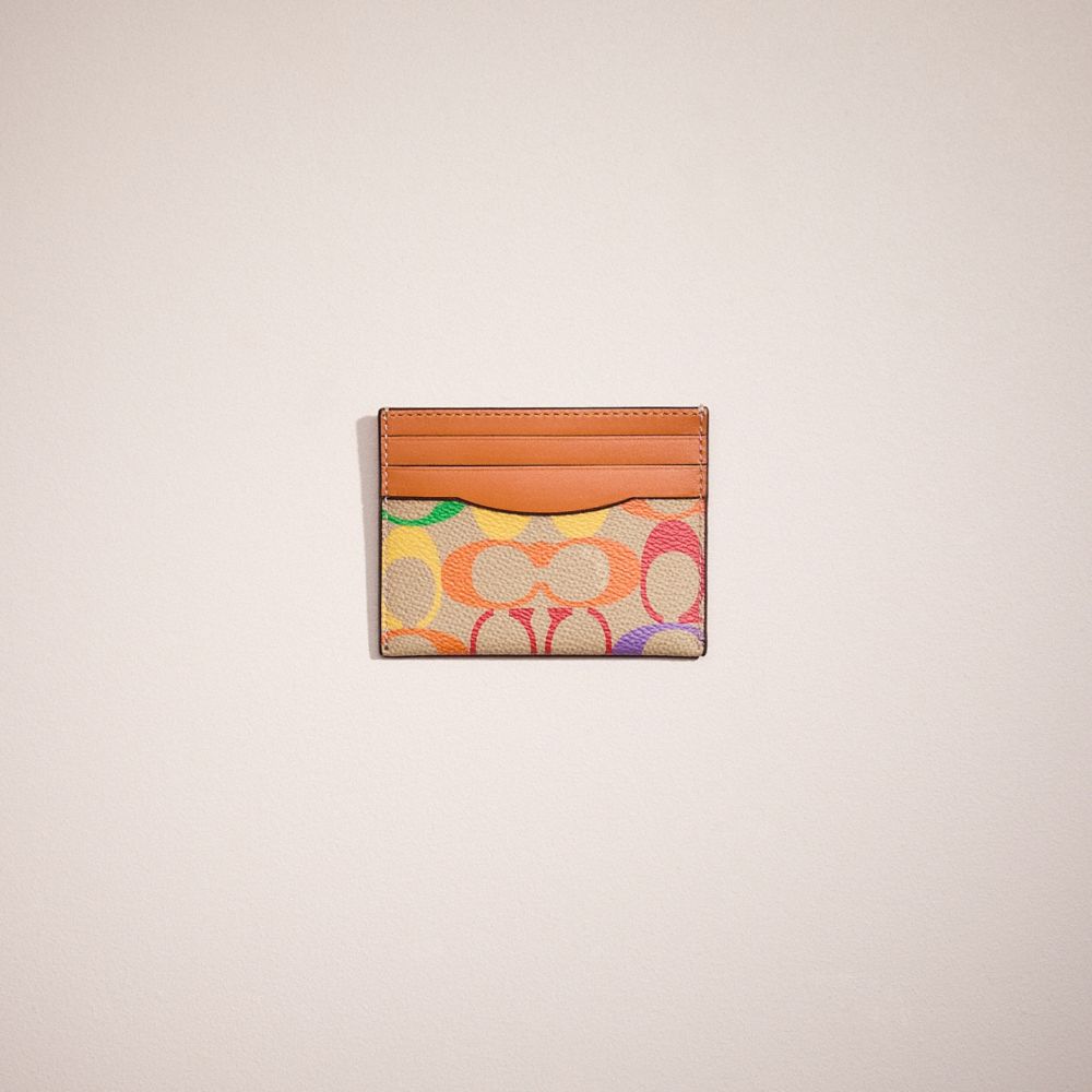 COACH®,Restored Card Case In Rainbow Signature Canvas,Card Case,Color Block,Casual,Multi Color,Front View