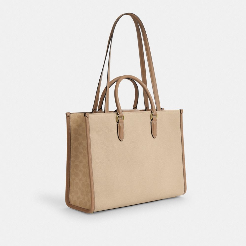 COACH®,Maggie Tote Bag In Colorblock,Beige,Angle View