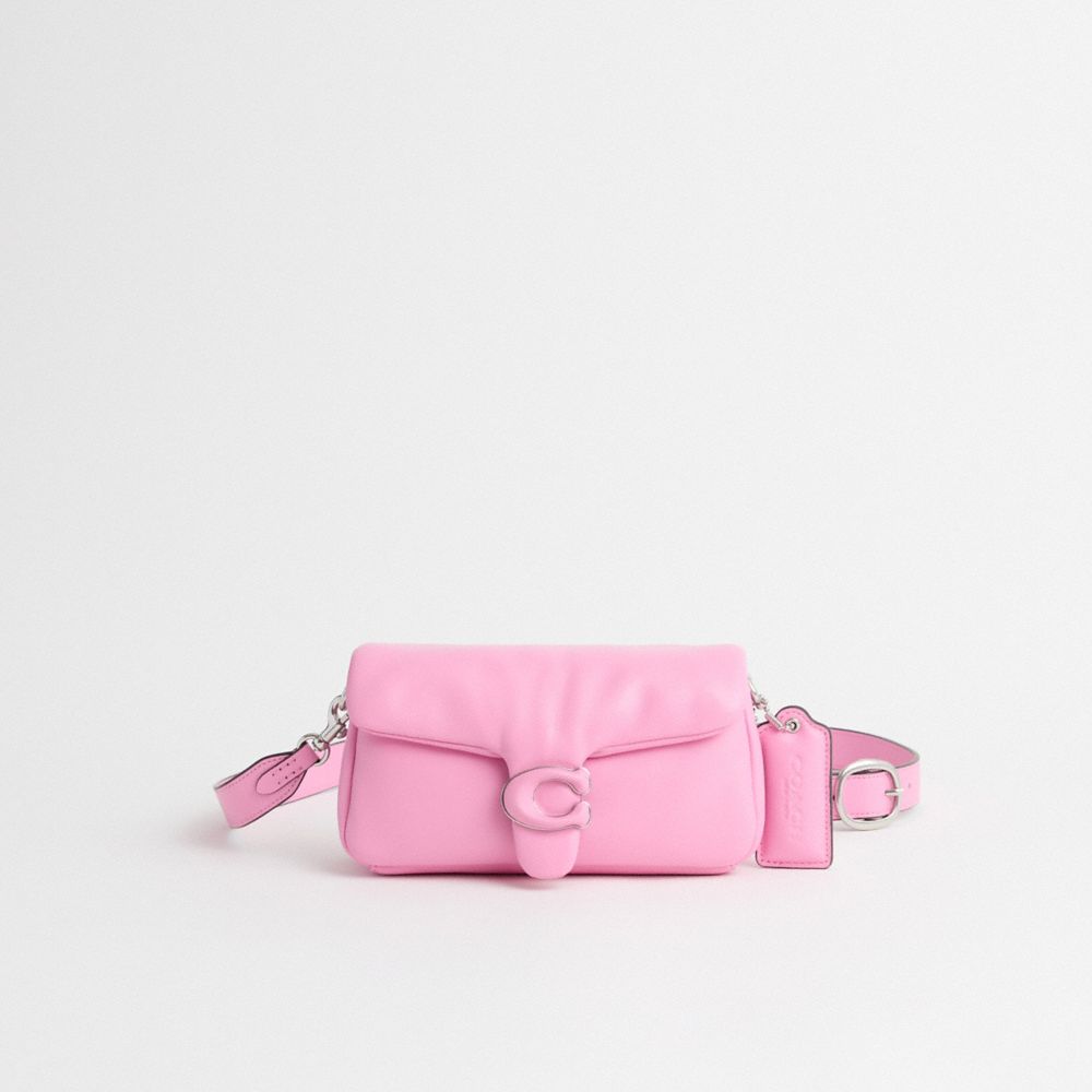 COACH®,Restored Pillow Tabby Shoulder Bag 20,Shoulder Bag,Logo,Metal,Silver Metal,Casual,Pink,Front View