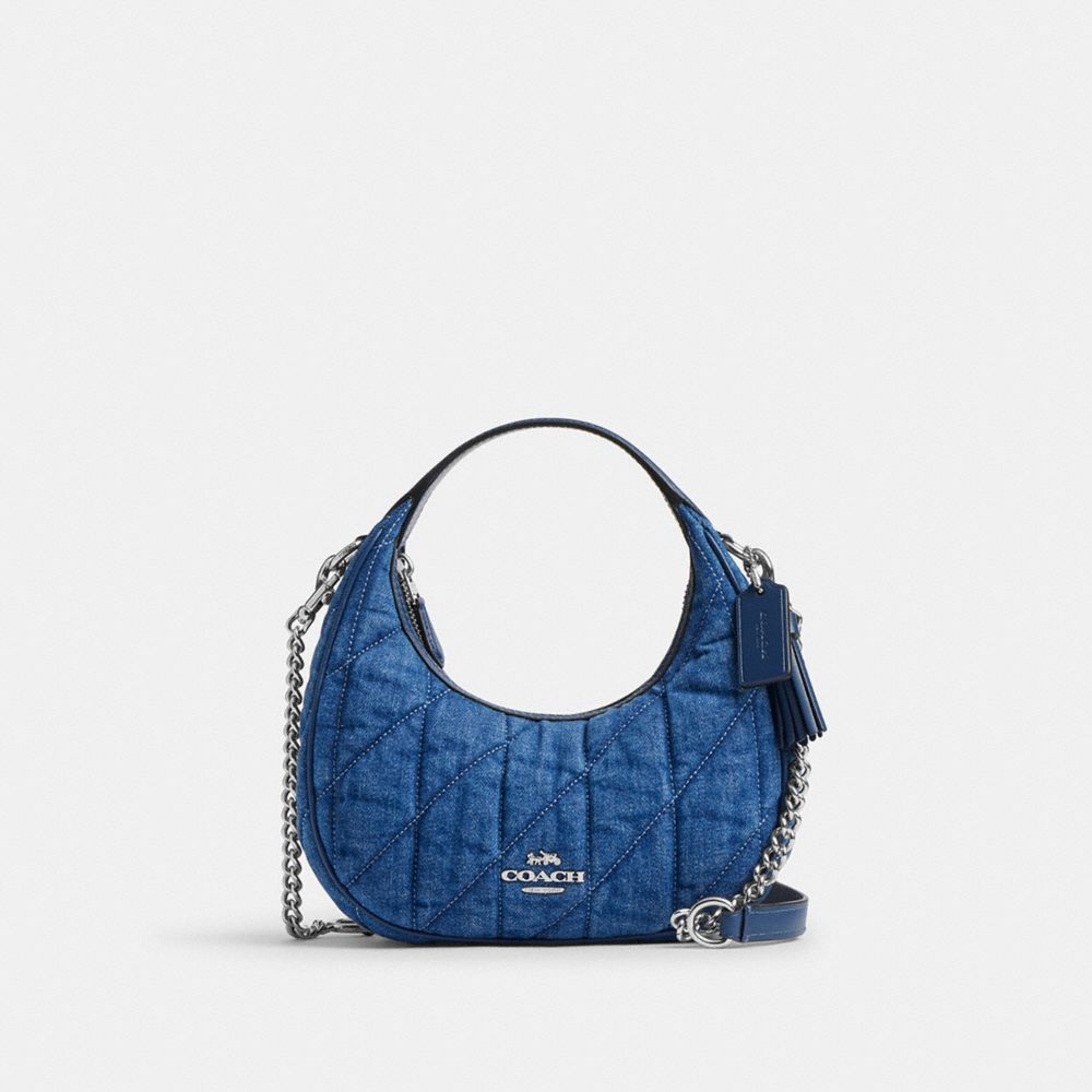 COACH®,MINI SAC BANDOULIÈRE CARMEN AVEC MATELASSAGE,Denim,Argenté/Denim,Front View