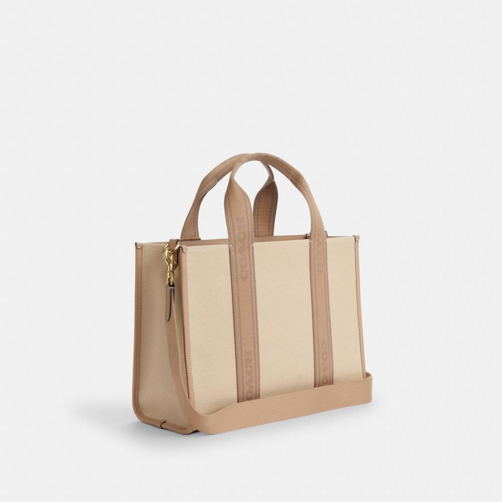 COACH®,Smith Tote Bag,Cotton,Canvas,Tote,Stripe,Piping,Color Block,Casual,Beige,Angle View