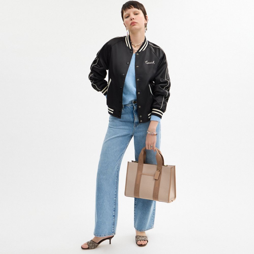 COACH®,Smith Tote Bag,Cotton,Canvas,Tote,Stripe,Piping,Color Block,Casual,Beige,Detail View