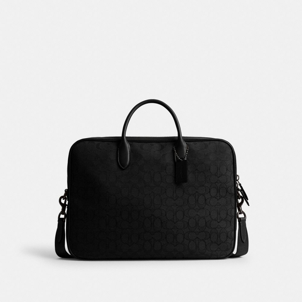 COACH®,Theo Work Bag In Signature Jacquard,Recycled Polyester,Briefcase,Sustainable,Work,Black,Front View image number 0