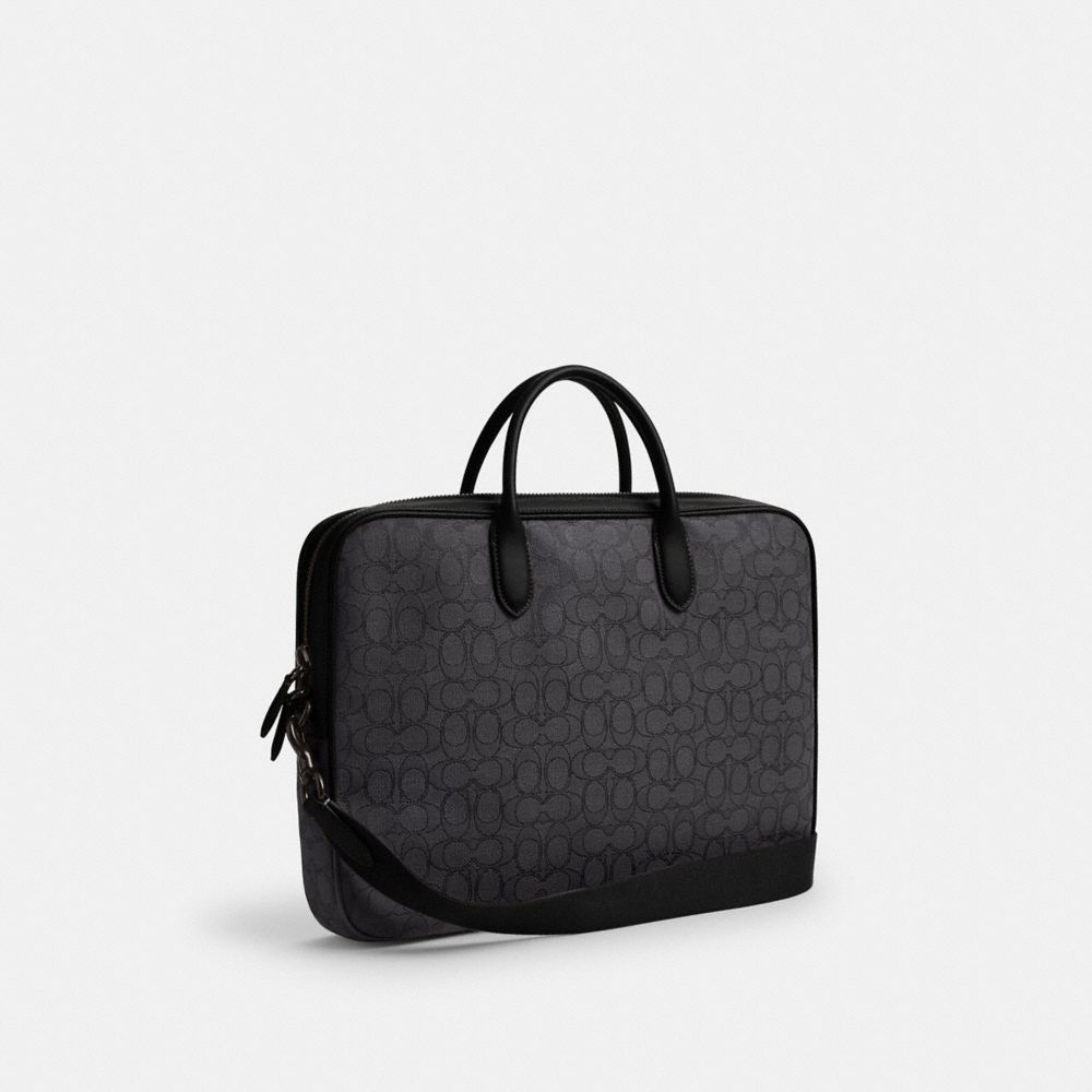 Shop Coach Theo Work Bag In Signature Jacquard In Black