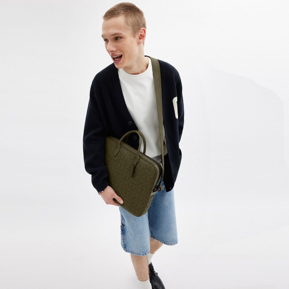 Coach Theo Work Bag In Signature Jacquard In Olive Drab