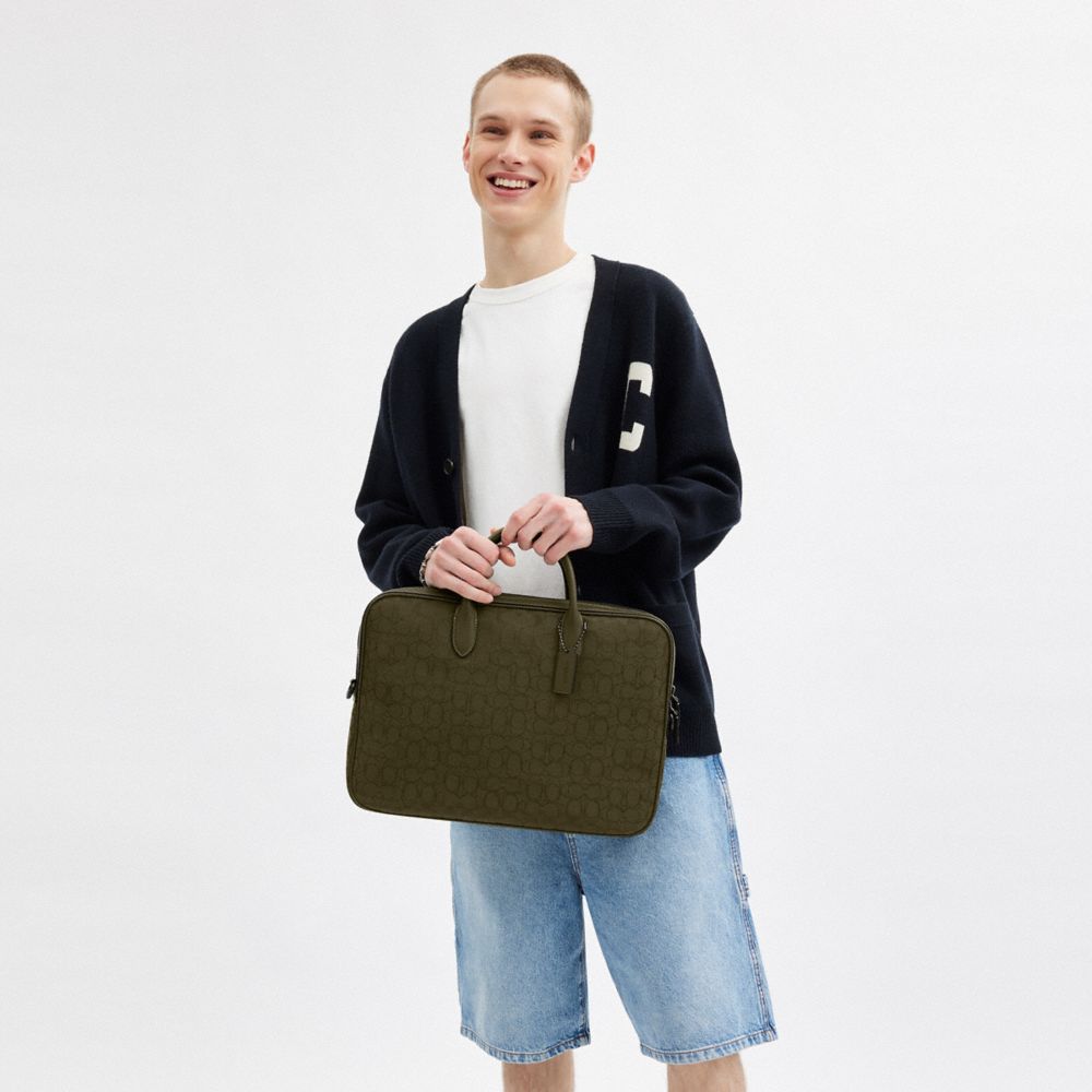 Coach Theo Work Bag In Signature Jacquard In Olive Drab