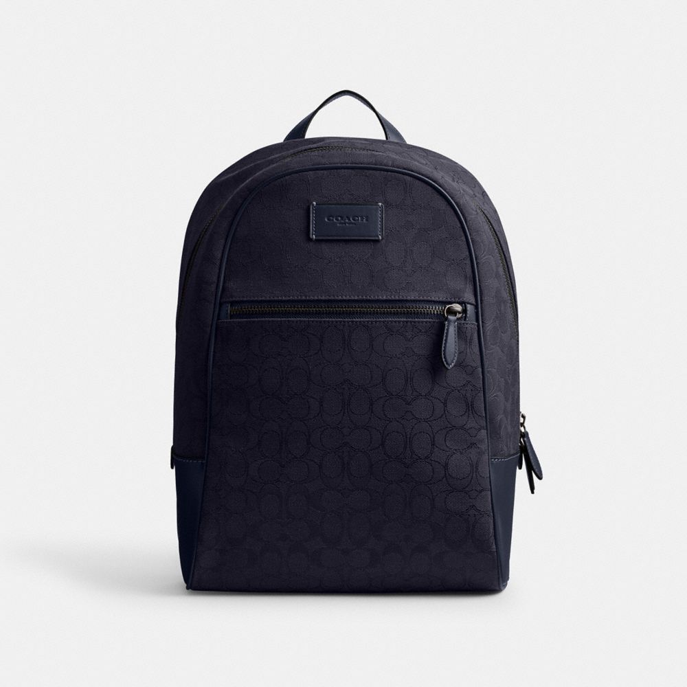 COACH®,Theo Backpack In Signature Jacquard,Leather,Recycled Polyester,Backpack,Logo,Casual,,Front View image number 0