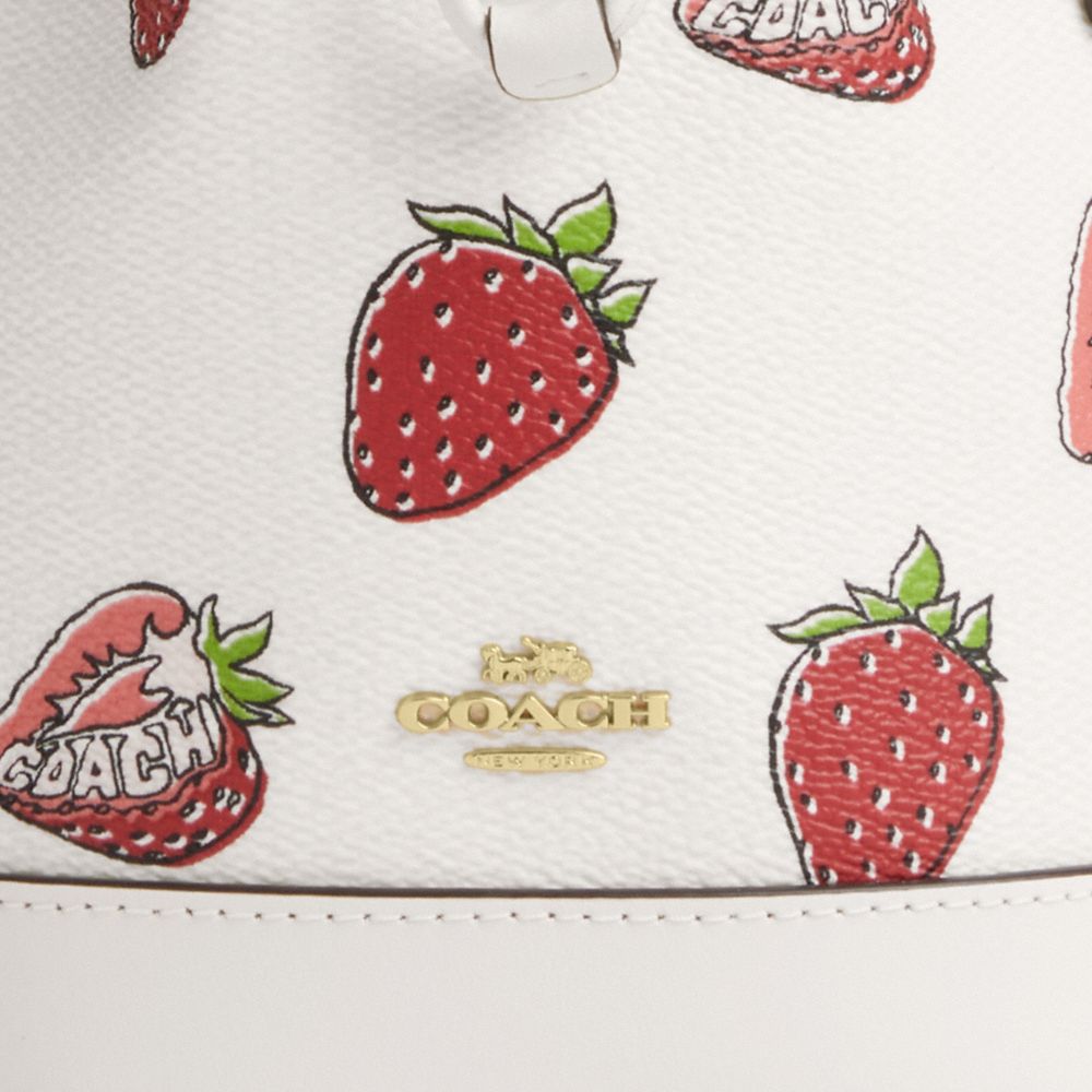 COACH®,Mini Bucket Bag With Strawberry Print,White,Closer View