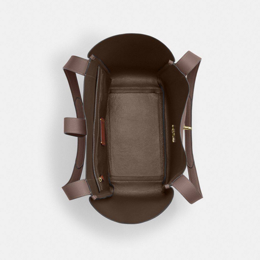 COACH®,CABAS À FERMOIR PIVOTANT HADLEY,Cuir galet,Or/Pierre foncée,Inside View,Top View