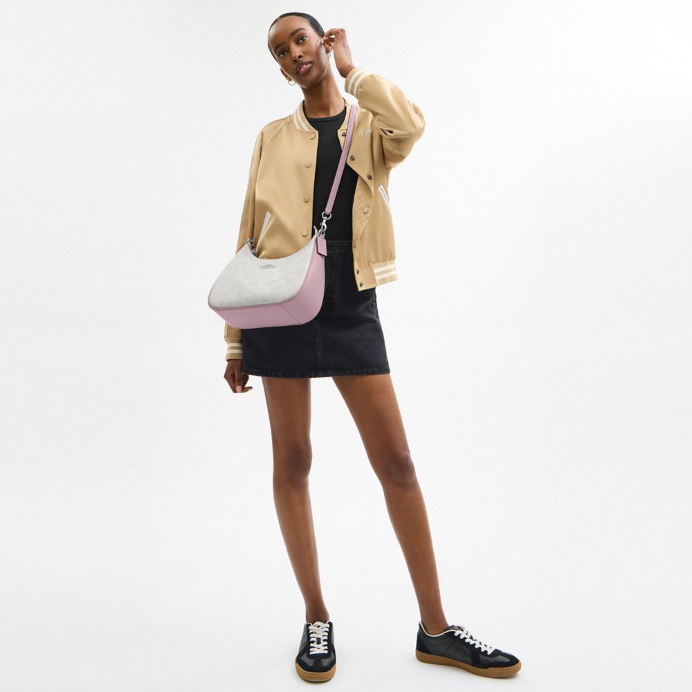 COACH®,Teri Hobo Bag In Signature Canvas,Shoulder Bag,Logo,Adjustable,Silver Metal,Casual,