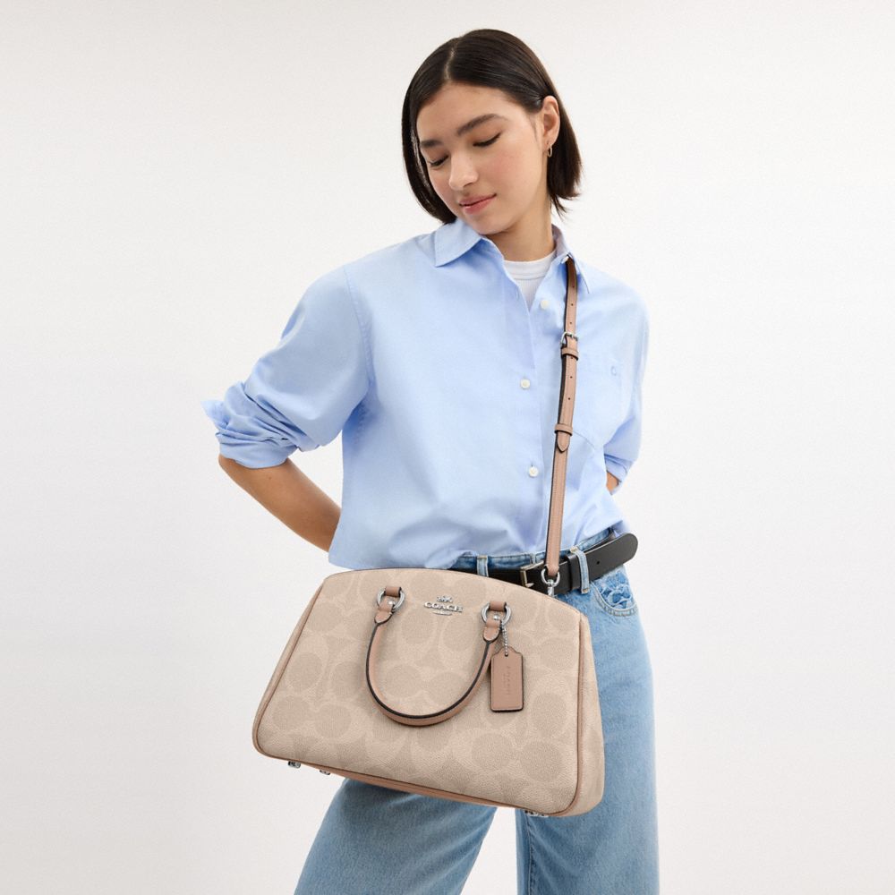 COACH®,サバンナ キャリーオール バッグ・シグネチャー キャンバス,ハンドバック&サッチェル,ｼﾙﾊﾞｰ/ｻﾝﾄﾞ/ﾄｰﾌﾟ