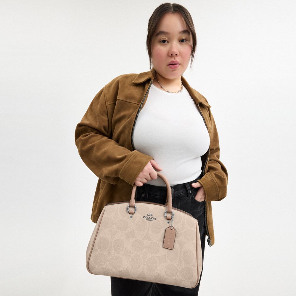 COACH®,サバンナ キャリーオール バッグ・シグネチャー キャンバス,ハンドバック&サッチェル,ｼﾙﾊﾞｰ/ｻﾝﾄﾞ/ﾄｰﾌﾟ