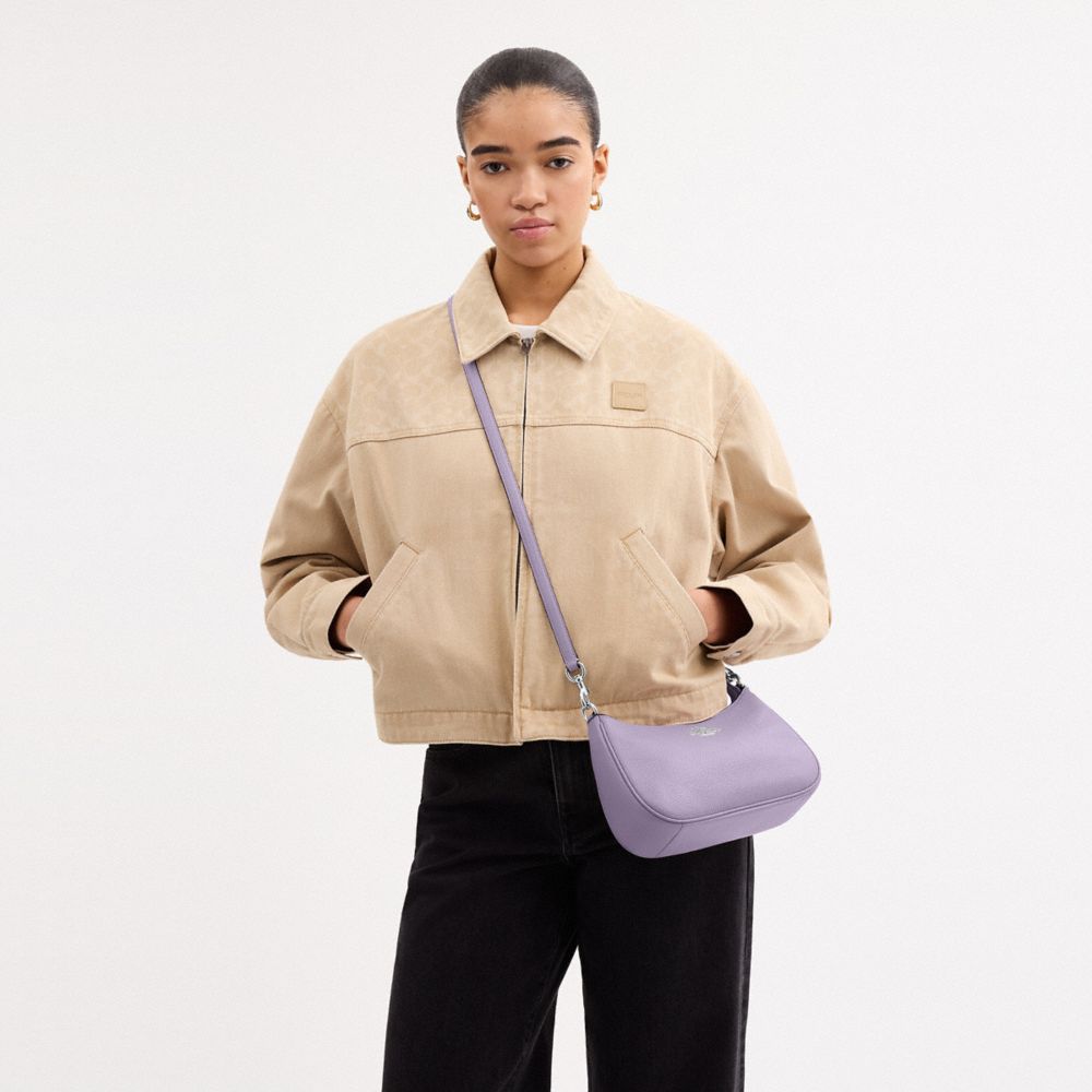 COACH®,テリ ショルダー バッグ・フローラル アップリケ,ショルダーバッグ,ｼﾙﾊﾞｰ/ﾗｲﾗｯｸ