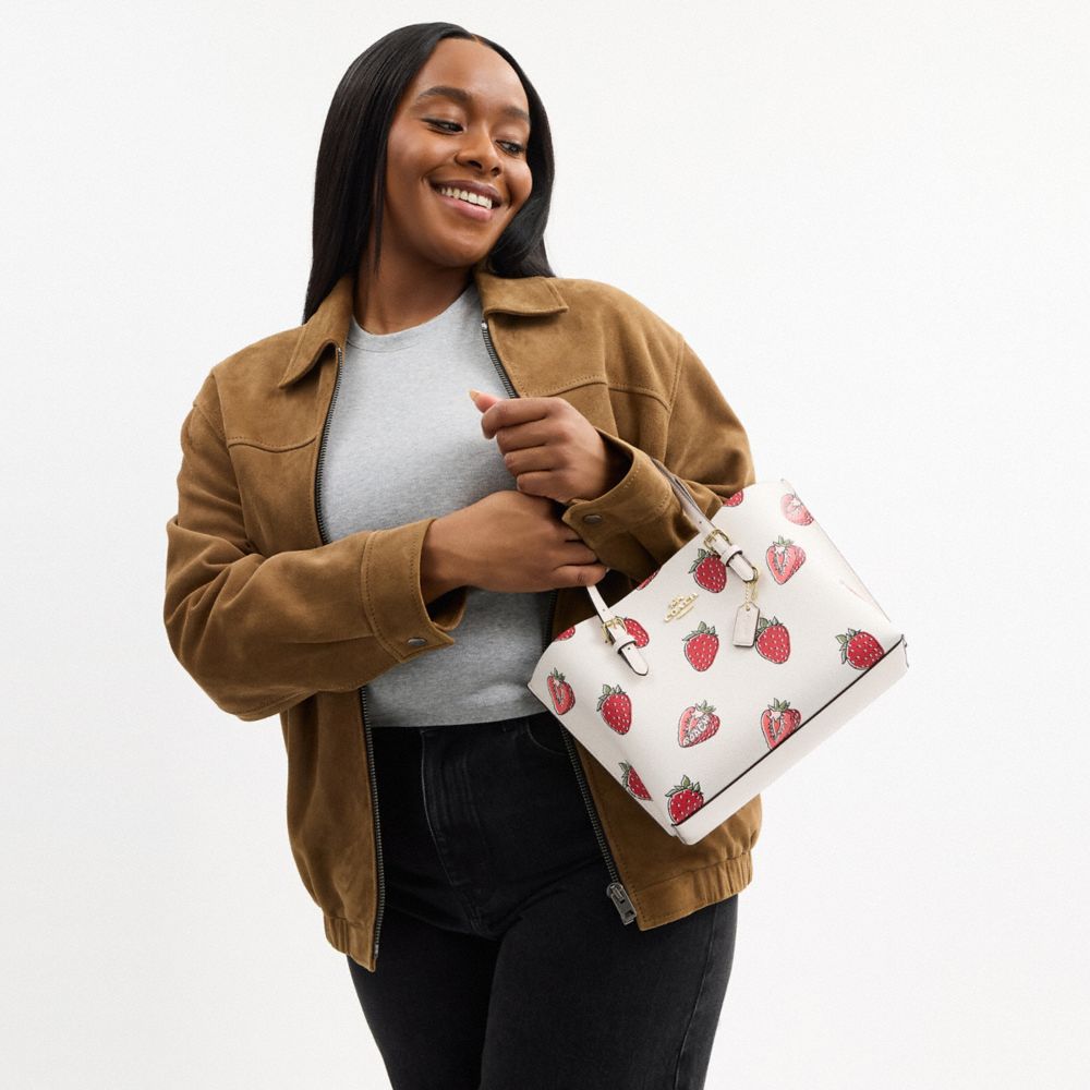 COACH®,Mollie Tote Bag 25 With Strawberry Print,White,Detail View