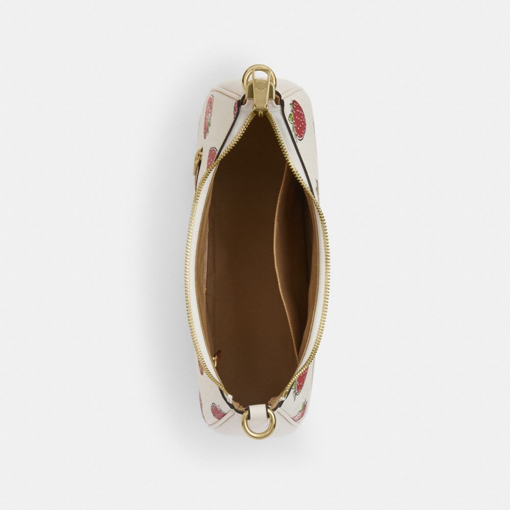 COACH®,Teri Hobo Bag With Strawberry Print,Shoulder Bag,Logo,Metal,Gold Metal,Casual,White,Inside View,Top View