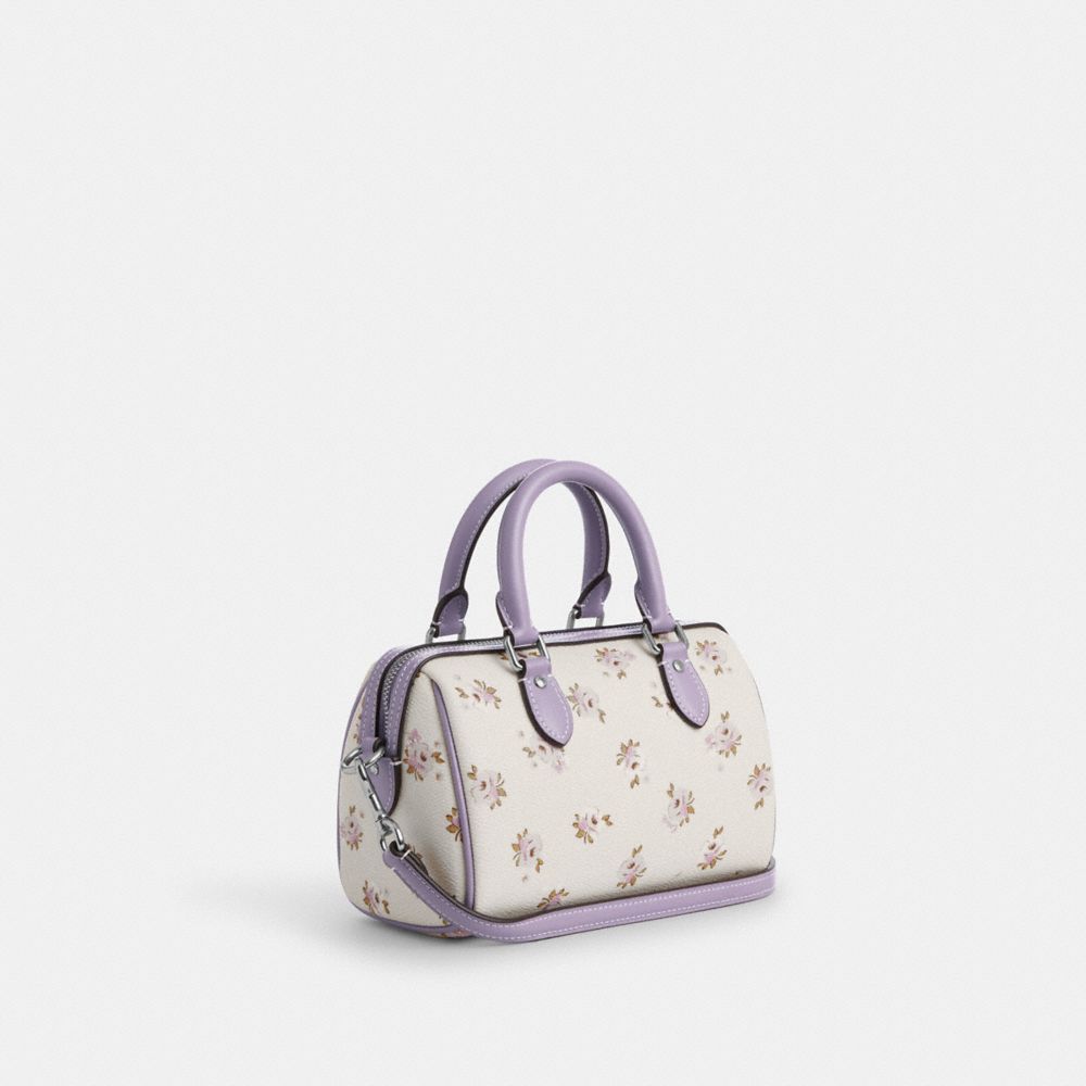 COACH®,MINI SAC BANDOULIÈRE ROWAN AVEC MOTIF FLEURI,Argent/Craie multi,Angle View