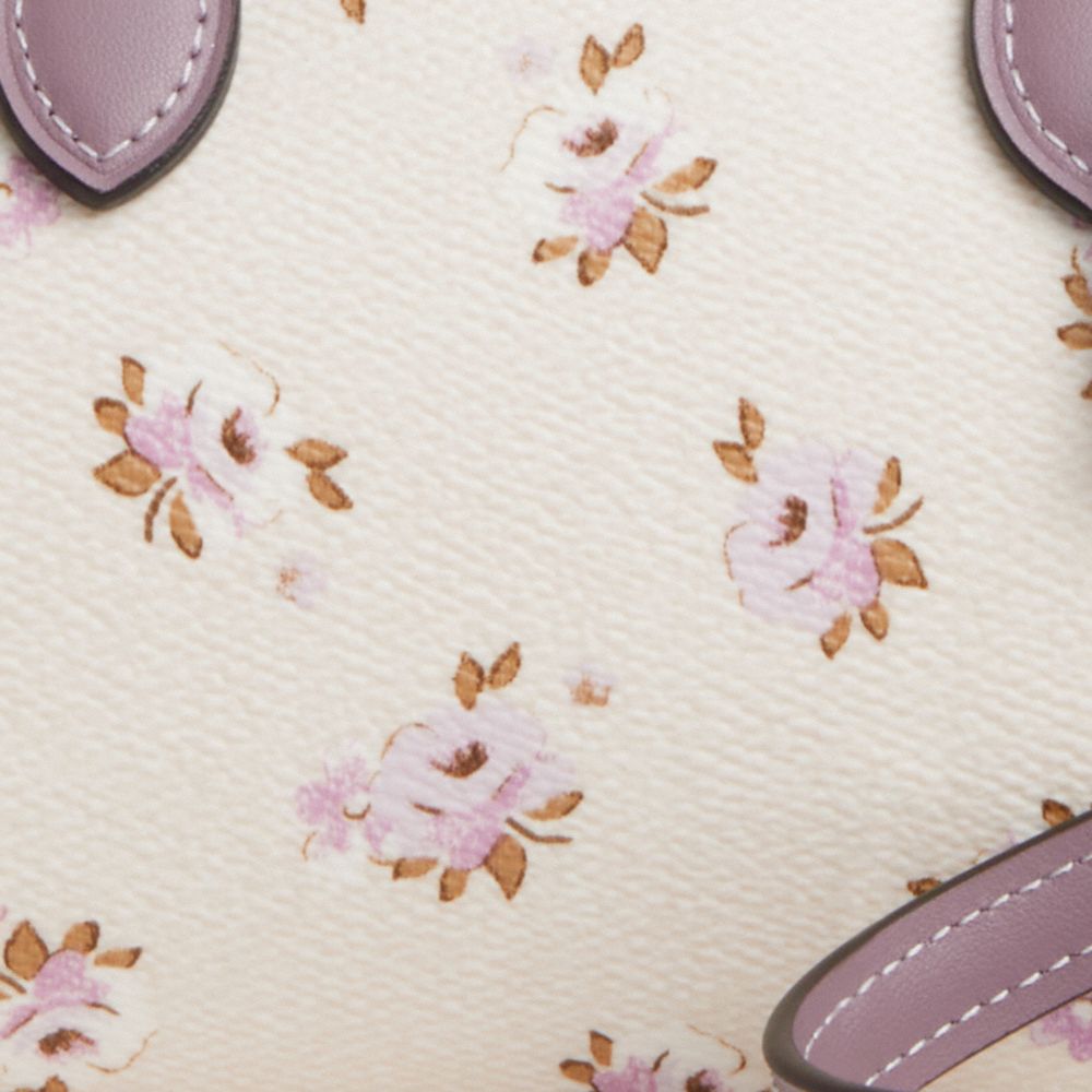 COACH®,MINI SAC BANDOULIÈRE ROWAN AVEC MOTIF FLEURI,Argent/Craie multi