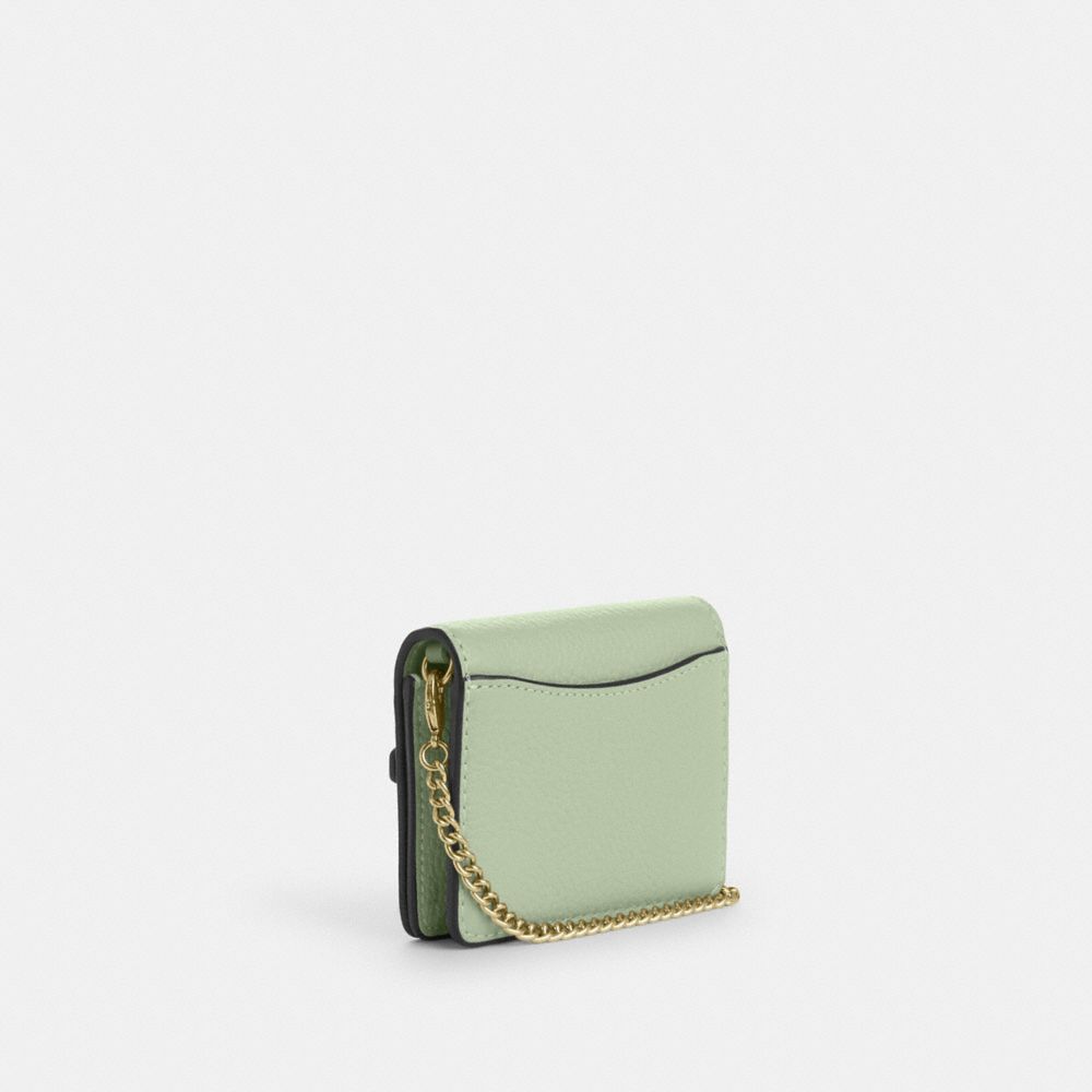 COACH®,Mini Wallet On A Chain With Floral Applique,Leather,Crossbody,Logo,Applique,Metal,Day Party,,Angle View