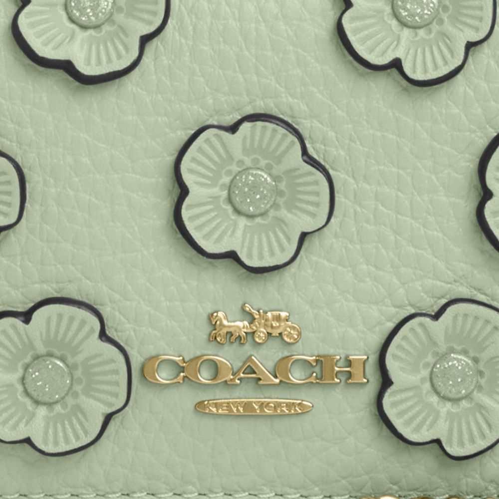 COACH®,Mini Wallet On A Chain With Floral Applique,Leather,Crossbody,Logo,Applique,Metal,Day Party,,Closer View