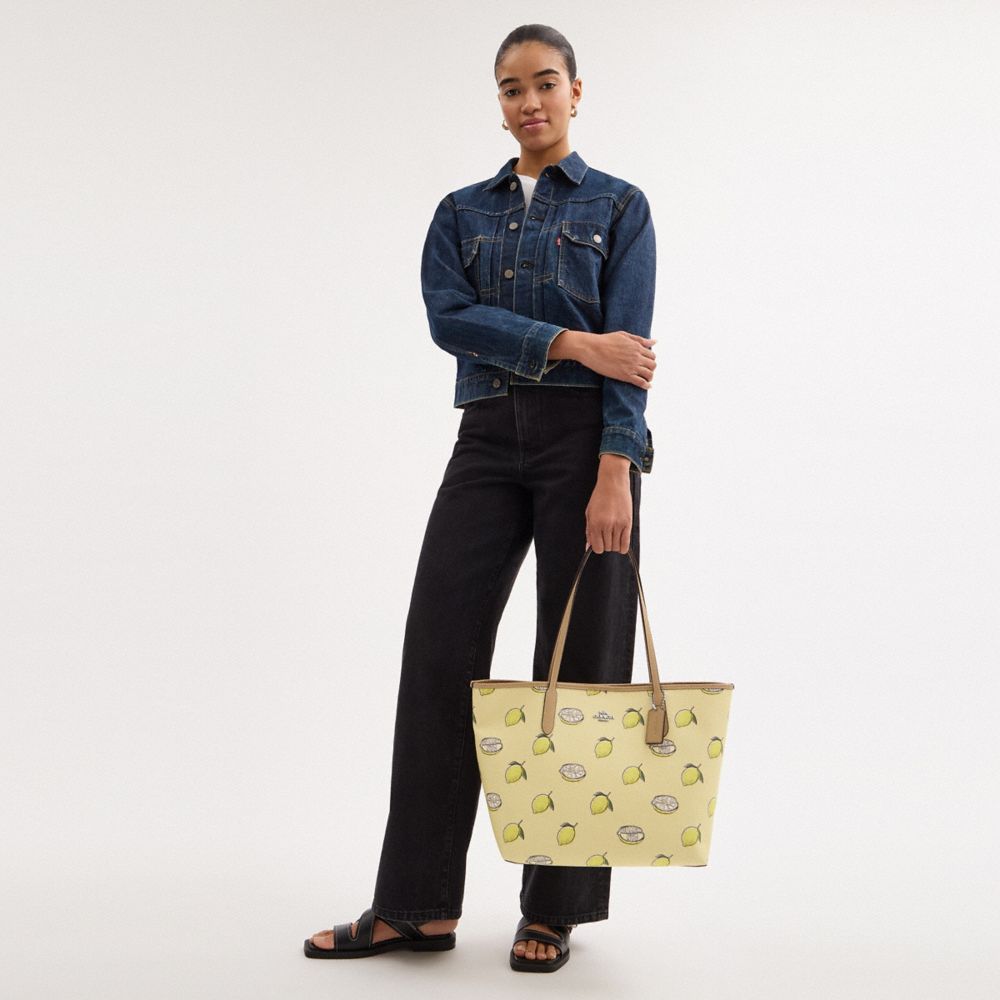 COACH®,City Tote Bag With Lemon Print,,Detail View