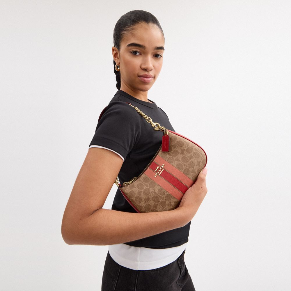 COACH®,Teri Shoulder Bag In Signature Canvas With Stripe,,Detail View