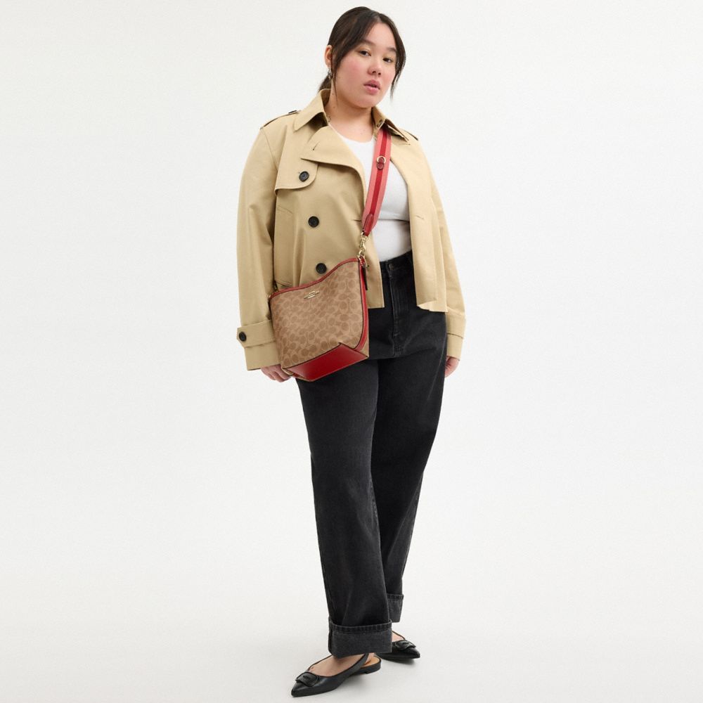 COACH®,City Bucket Bag In Signature Canvas,Canvas,Bucket,Piping,Metal,Gold Metal,Casual,Multi Color