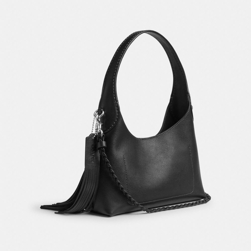 COACH®,Brooklyn Shoulder Bag 23 With Fringe,Black,Angle View