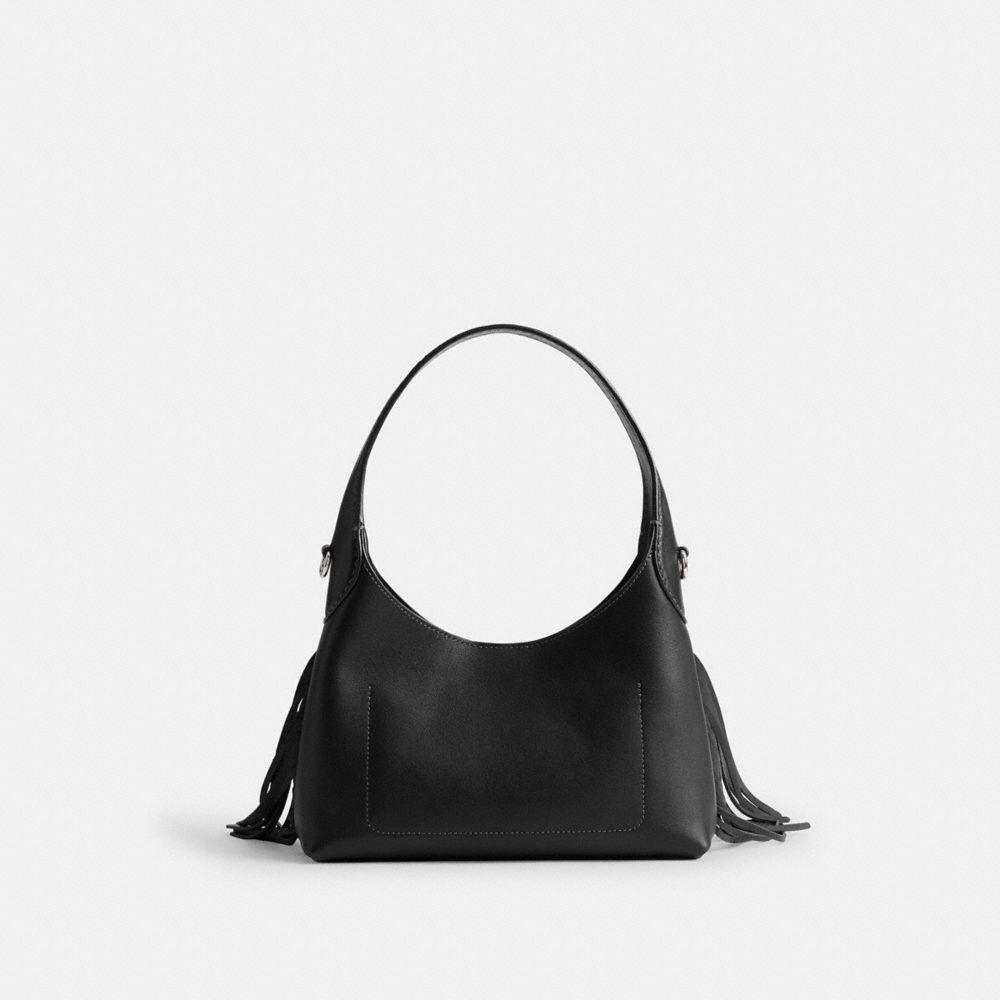 COACH®,Brooklyn Shoulder Bag 23 With Fringe,Black,Back View