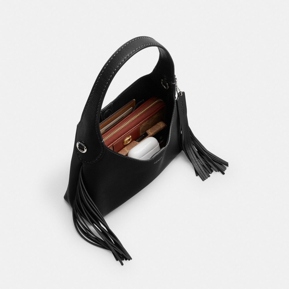 COACH®,Brooklyn Shoulder Bag 23 With Fringe,Black,Inside View,Top View