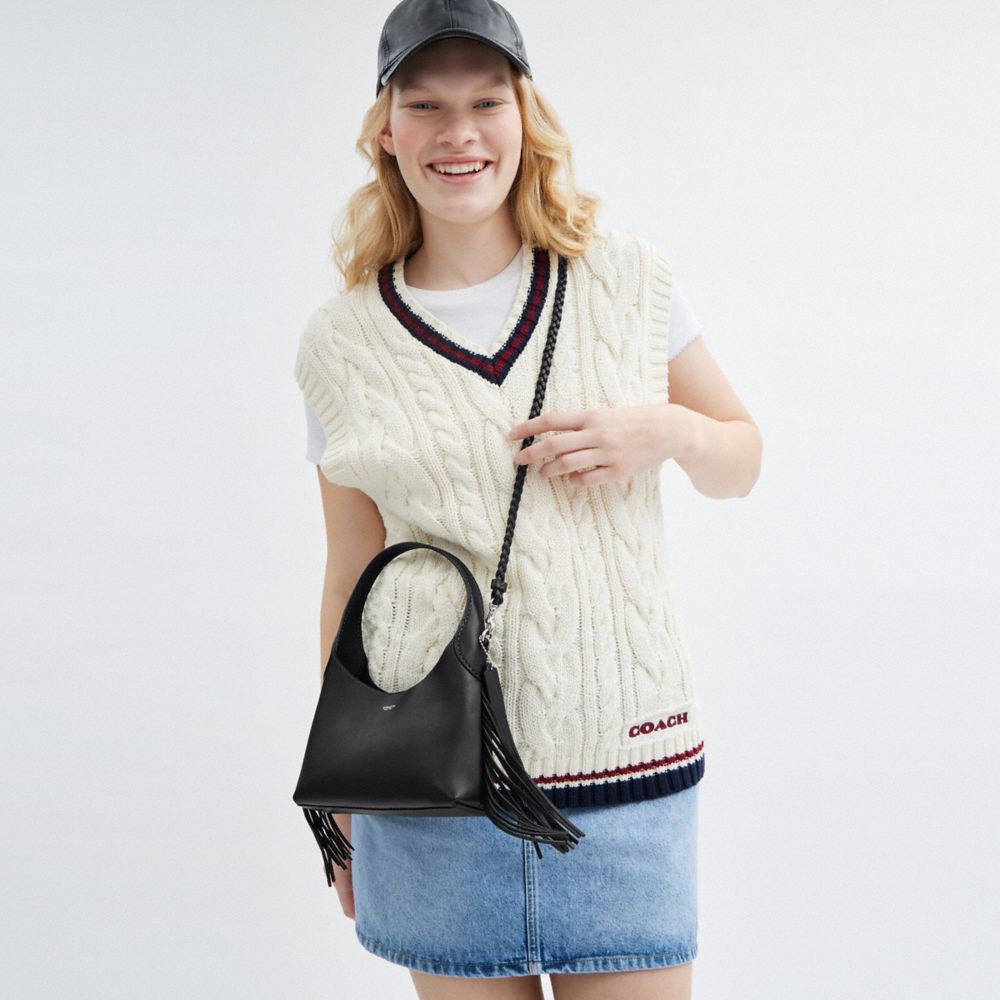 COACH®,Brooklyn Shoulder Bag 23 With Fringe,Black