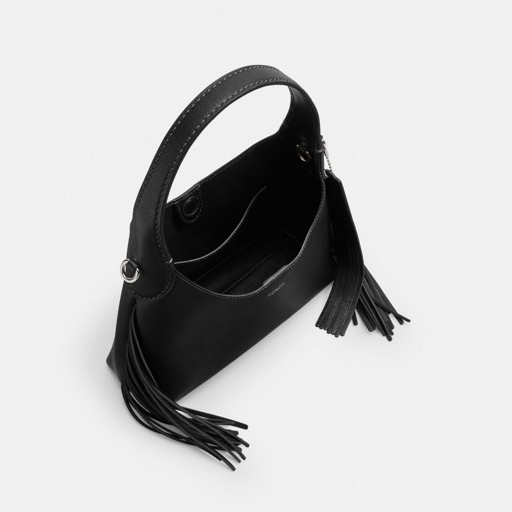 COACH®,Brooklyn Shoulder Bag 23 With Fringe,Black,Inside View,Top View