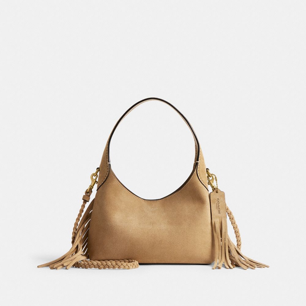 COACH®,Brooklyn Shoulder Bag 23 With Fringe,Brown,Front View