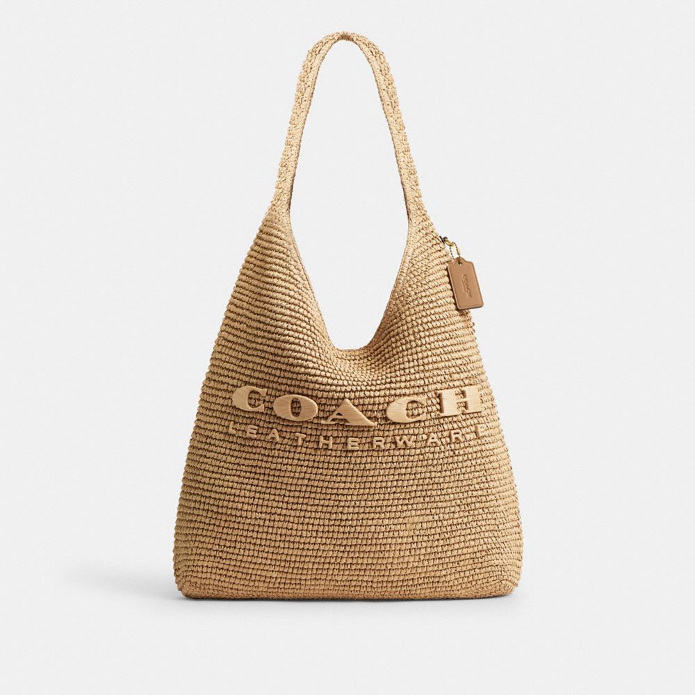 COACH®,SAC ÉPAULE BROOKLYN 39,Laiton/Naturel,Front View