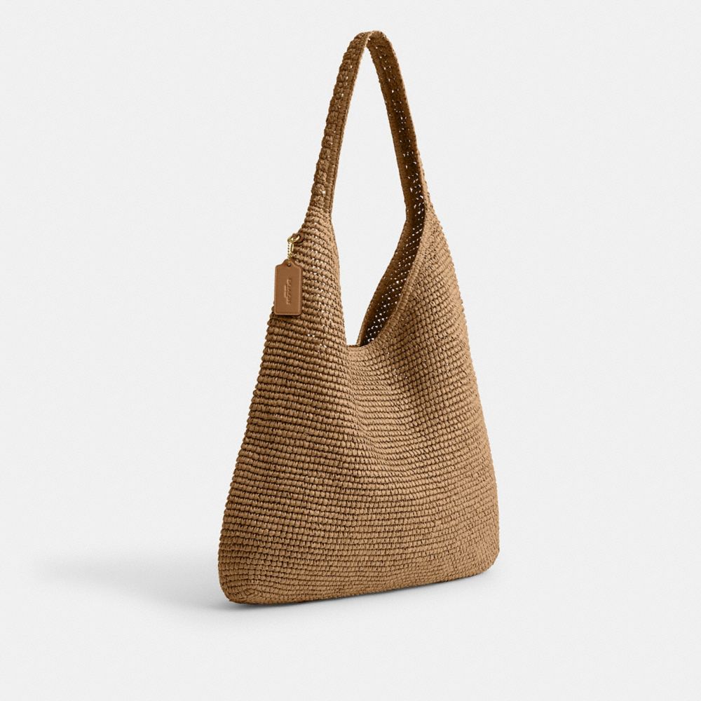 COACH®,SAC ÉPAULE BROOKLYN 39,Laiton/Naturel,Angle View