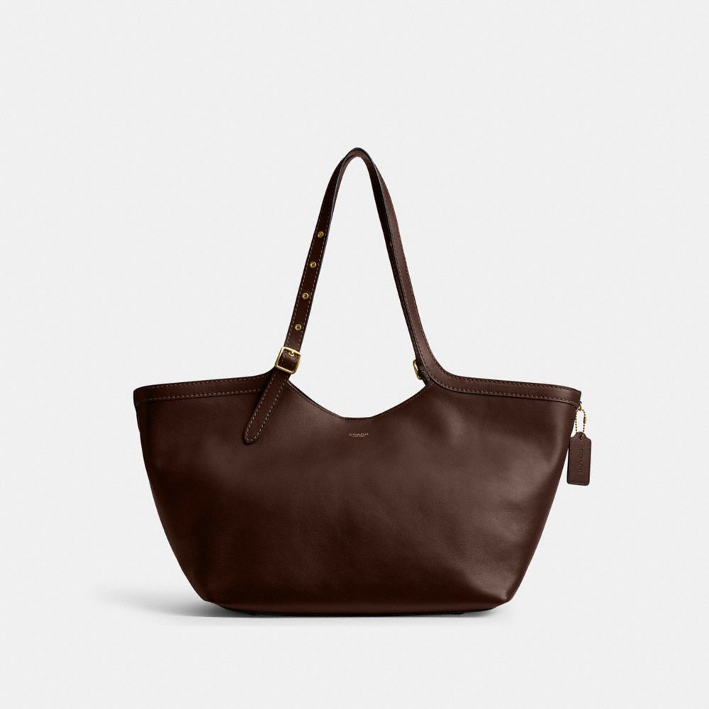 COACH®,Gramercy Tote,Leather,Tote,Embossed,Logo,Word Embellishment,Adjustable,Brass,Casual,Brown,Front View