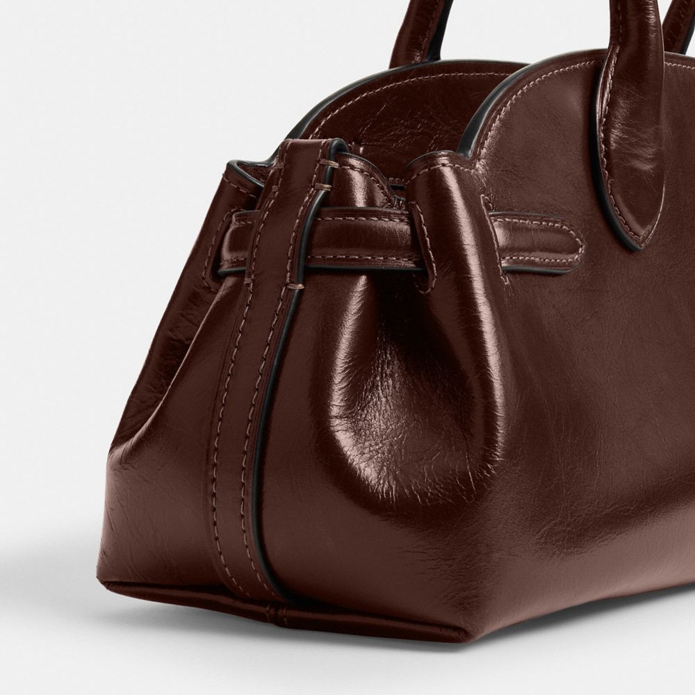COACH®,Empire Carryall Bag 34,Leather,Shoulder Bag,Embossed,Metal,Logo,Expandable,Gusset,Brass,Casual,Brown,Closer View