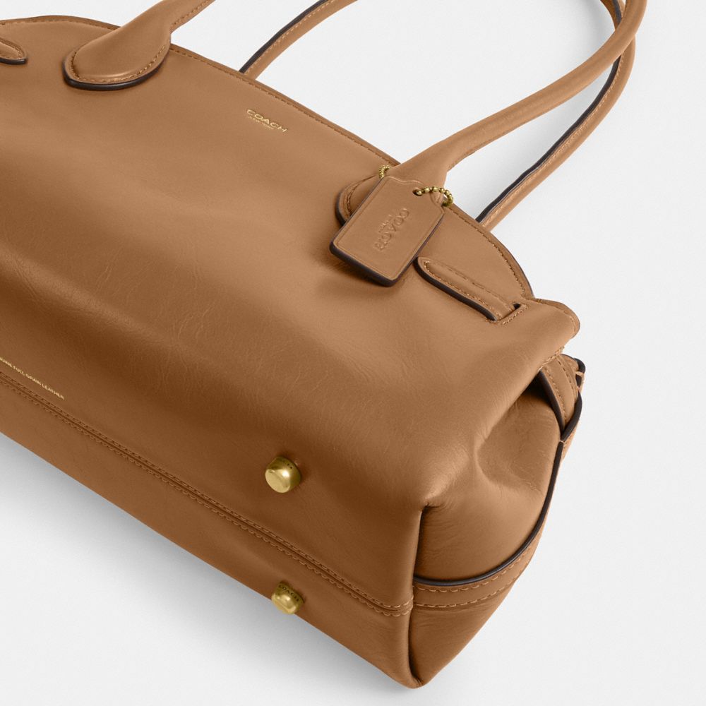COACH®,Empire Carryall Bag 34,Leather,Shoulder Bag,Embossed,Metal,Logo,Expandable,Gusset,Brass,Casual,Brown,Outsole View
