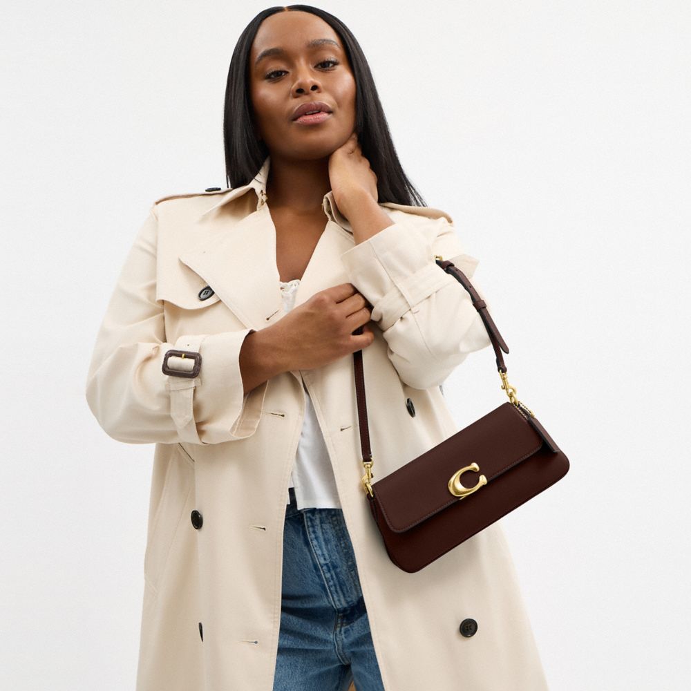 Coach Jet Monogram Calfskin Leather And Fabric Shoulder Bag With Removable Strap In Brown