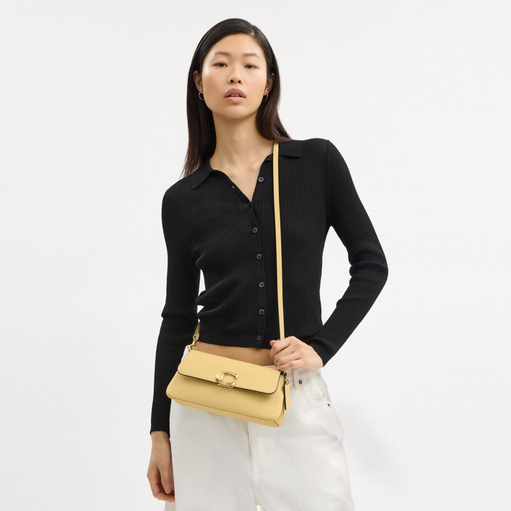 COACH®,Jet Shoulder Bag,Calfskin Leather,Shoulder Bag,Logo,Metal,Gold Metal,Casual,Yellow,Detail View