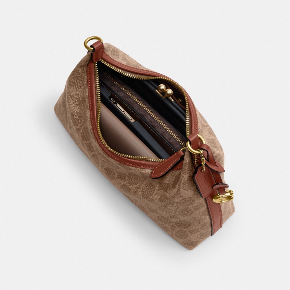 COACH®,Juliet Shoulder Bag 25 In Signature Canvas,Canvas,Calfskin Leather,Shoulder Bag,Metal,Silver Metal,Day Party,,Inside View,Top View