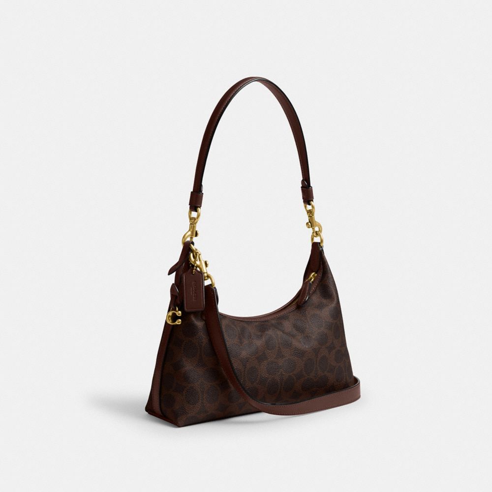 COACH®,Juliet Shoulder Bag 25 In Signature Canvas,Canvas,Calfskin Leather,Shoulder Bag,Metal,Silver Metal,Day Party,,Angle View