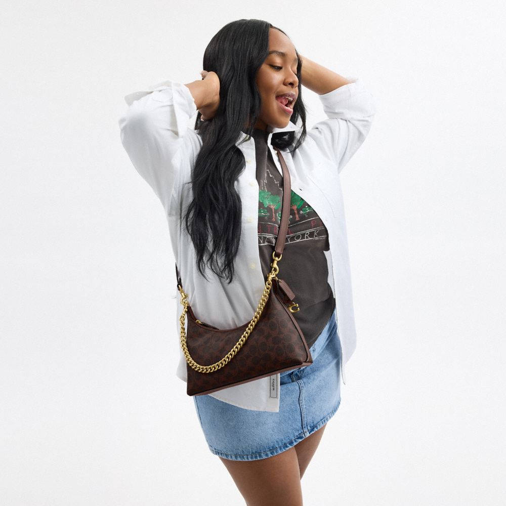 COACH®,Juliet Shoulder Bag 25 In Signature Canvas,Canvas,Calfskin Leather,Shoulder Bag,Metal,Silver Metal,Day Party,