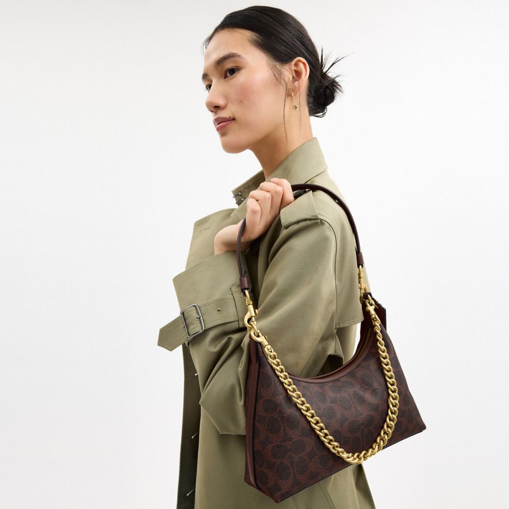 COACH®,Juliet Shoulder Bag 25 In Signature Canvas,Canvas,Calfskin Leather,Shoulder Bag,Metal,Silver Metal,Day Party,,Detail View