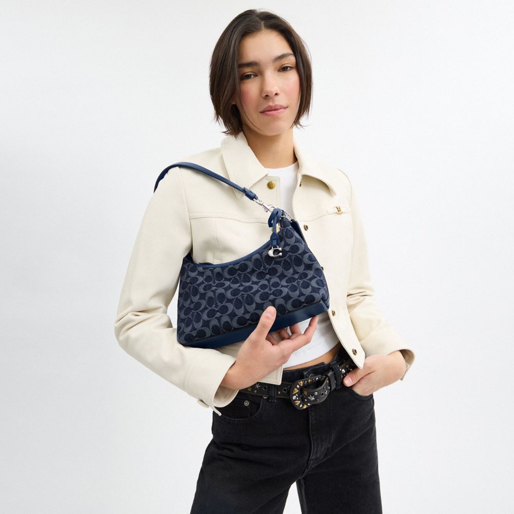 COACH®,Juliet Shoulder Bag 25 In Signature Denim,Navy,Detail View